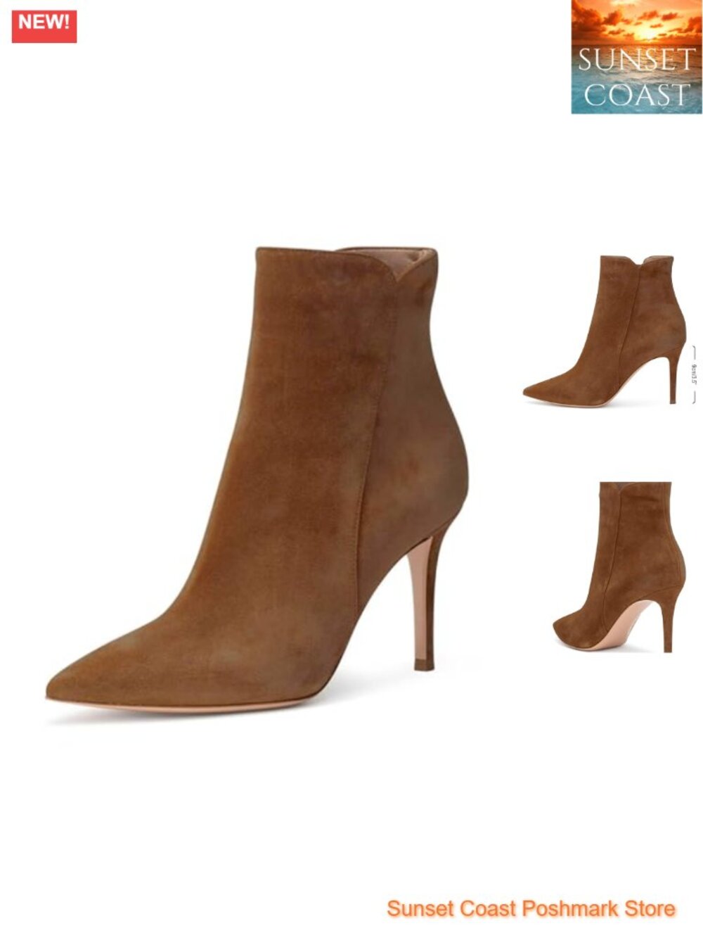 Women's Suede Stiletto Heeled Ankle Boots Pointed Toe Zip Classic Booties